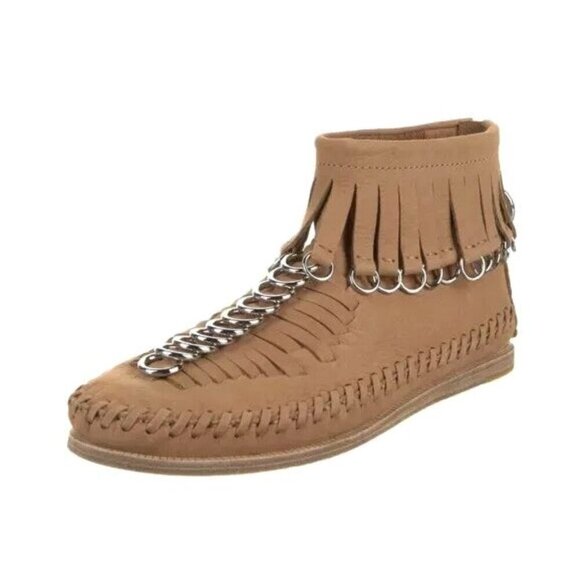 Alexander Wang Montana Fringed Leather Ankle Boots 36 6 Tan Moccasin $595 - Picture 1 of 11